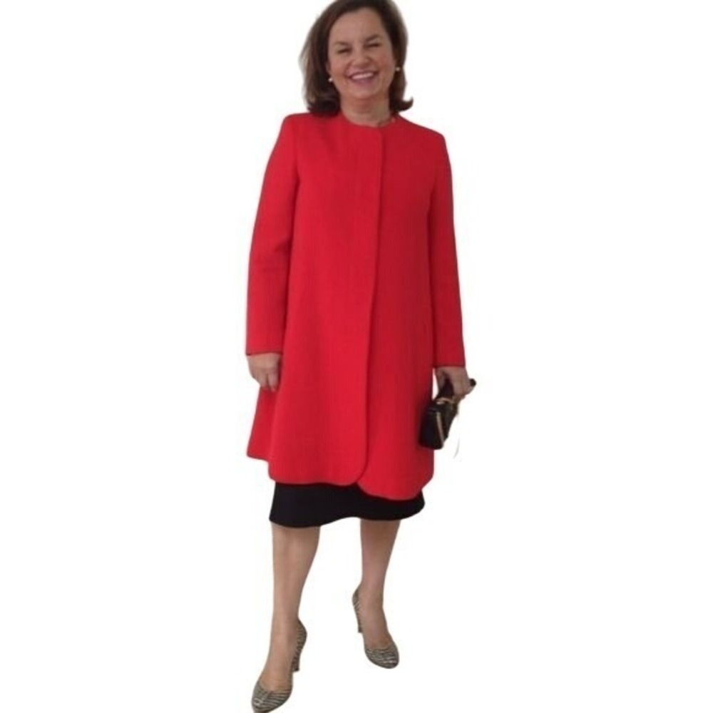 CAROLINA WILLIAMSON Red Wool Coat A-Line Swing Dress Coat Winter‎ Coat Designer